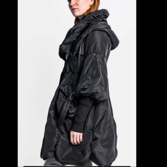 PINK MARTINI Abi Coat green metallic knit sleeves removable hood ruffle coat - Picture 12 of 17